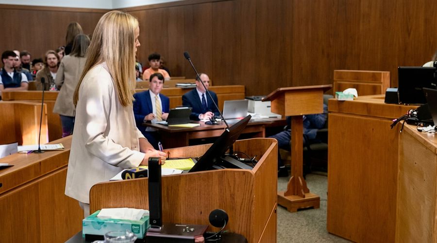 Kendall Teal inside a Georgia courtroom during jury trial proceedings