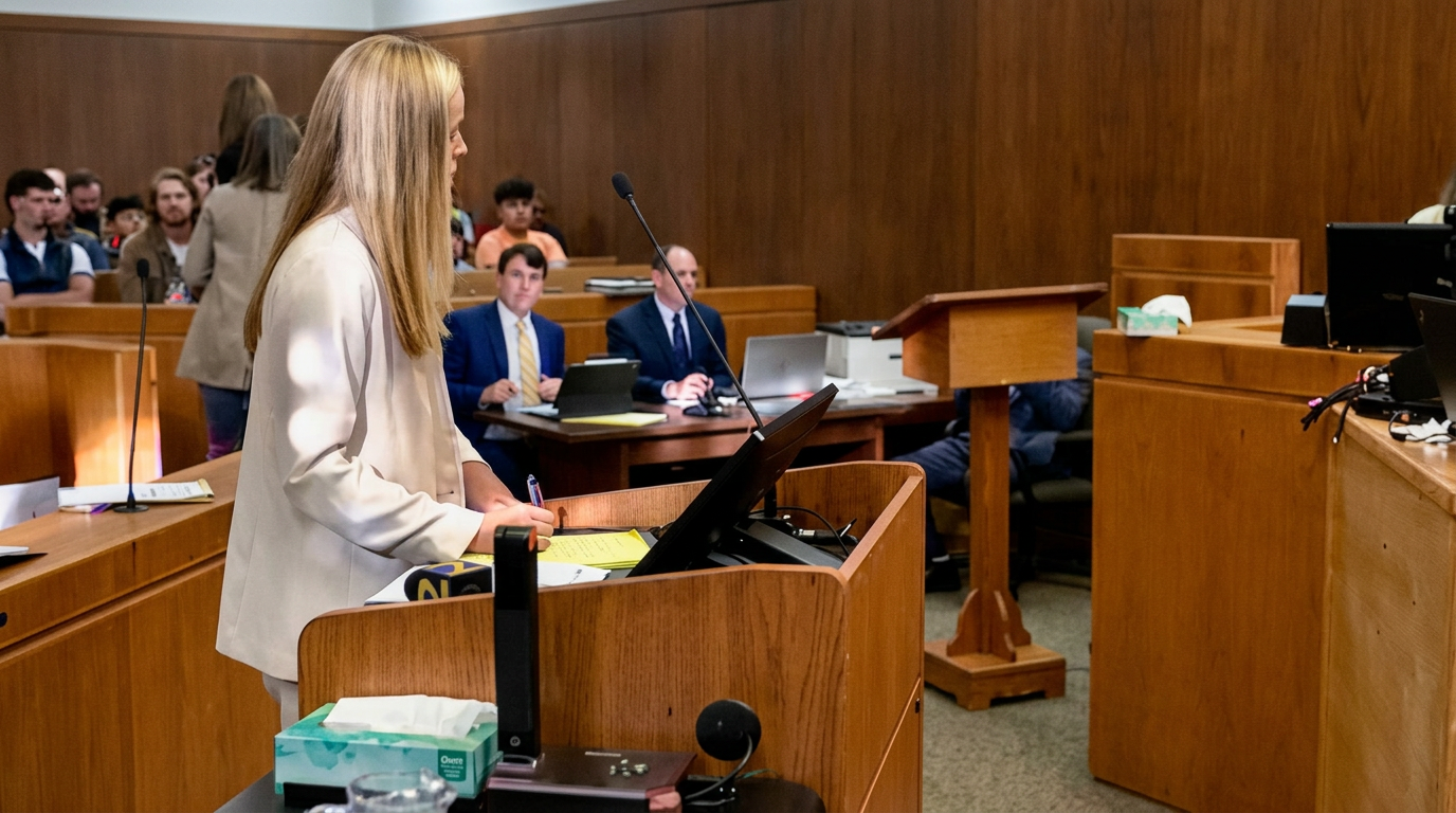 Kendall Teal inside a Georgia courtroom during jury trial proceedings