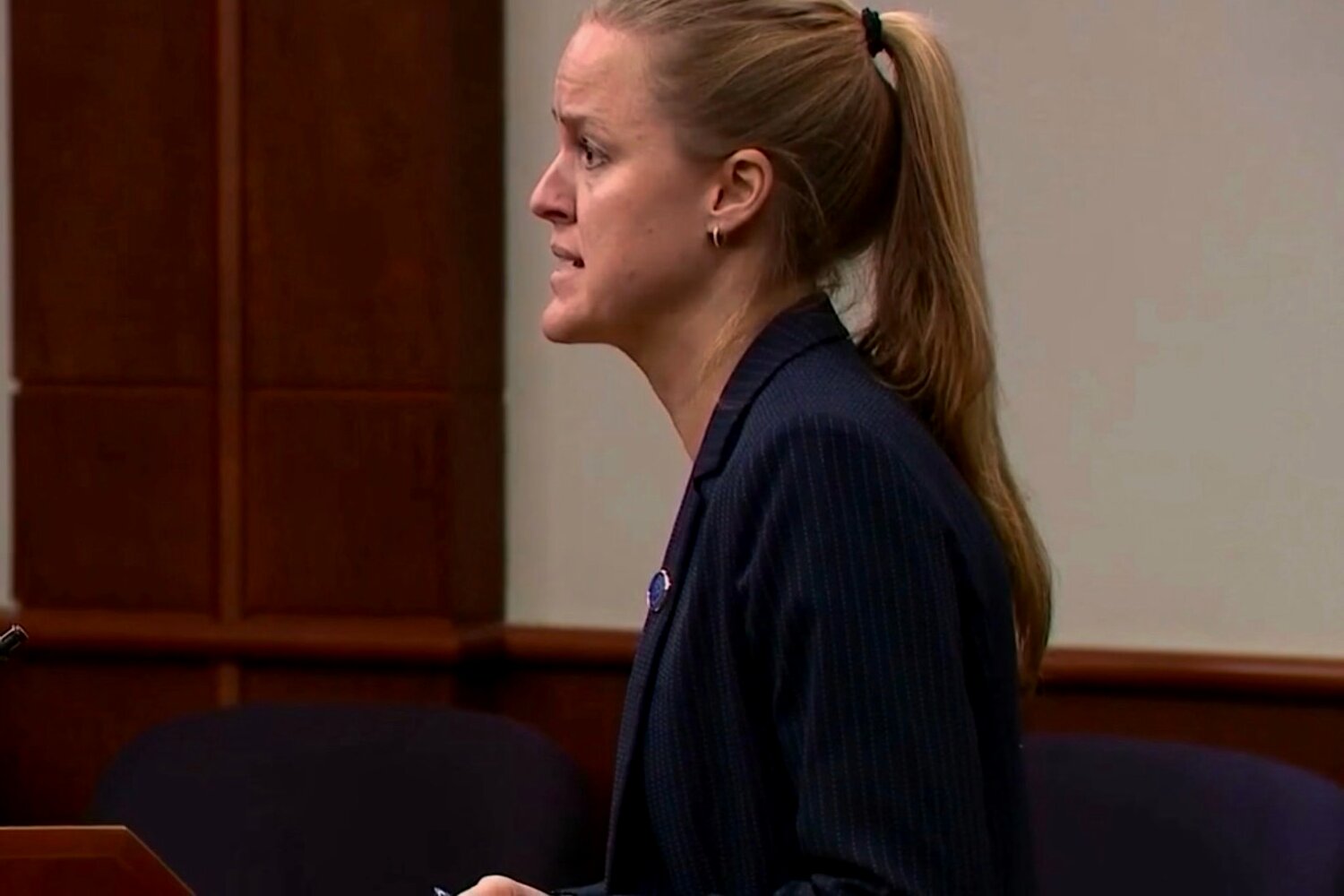 Georgia criminal trial attorney Kendall Teal addressing the court during a jury trial